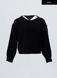 v-neck-knit-sweater-oo305 / Black