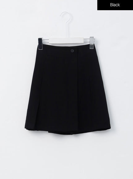 buttoned-pintuck-mini-skirt-oo305 / Black