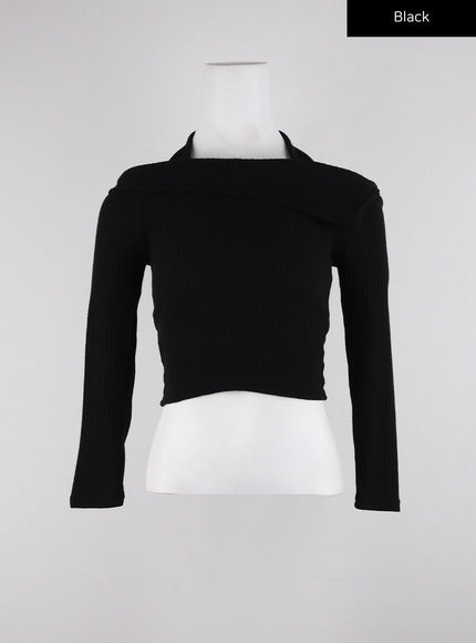 off-shoulder-halter-neck-crop-sweater-cd312 / Black