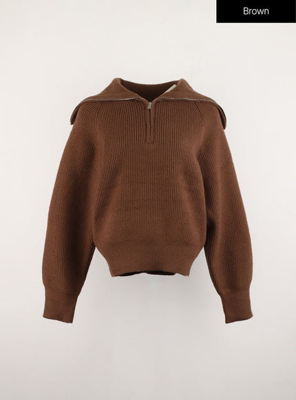 half-zip-ribbed-knit-sweater-od311 / Brown