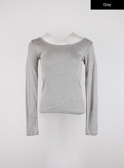 long-sleeve-u-neck-top-od327 / Gray