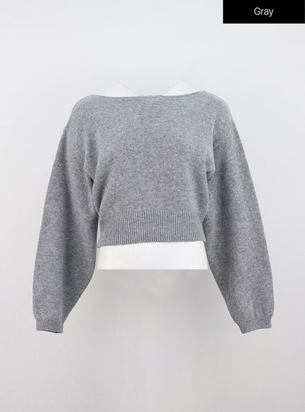 boat-neck-knit-sweater-on320 / Gray