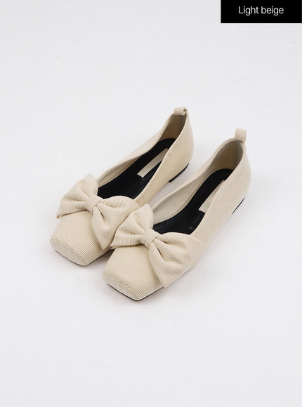 big-bow-square-toe-flats-oj405 / Light beige