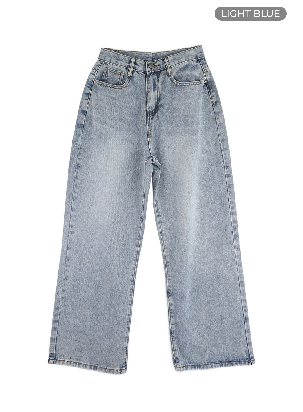 Blue Washed Straight Jeans OM408 in Light blue, size 2XL(Length-L)