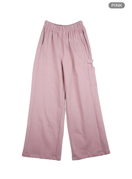 cotton-banded-wide-fit-carpenter-sweatpants-oo401 / Pink