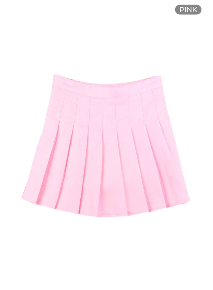 solid-pleated-mini-skirt-oy413 / Pink