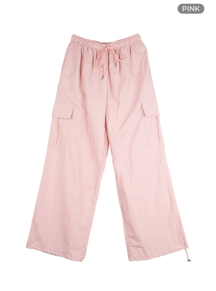 nylon-cargo-pocket-string-pants-ol411 / Pink