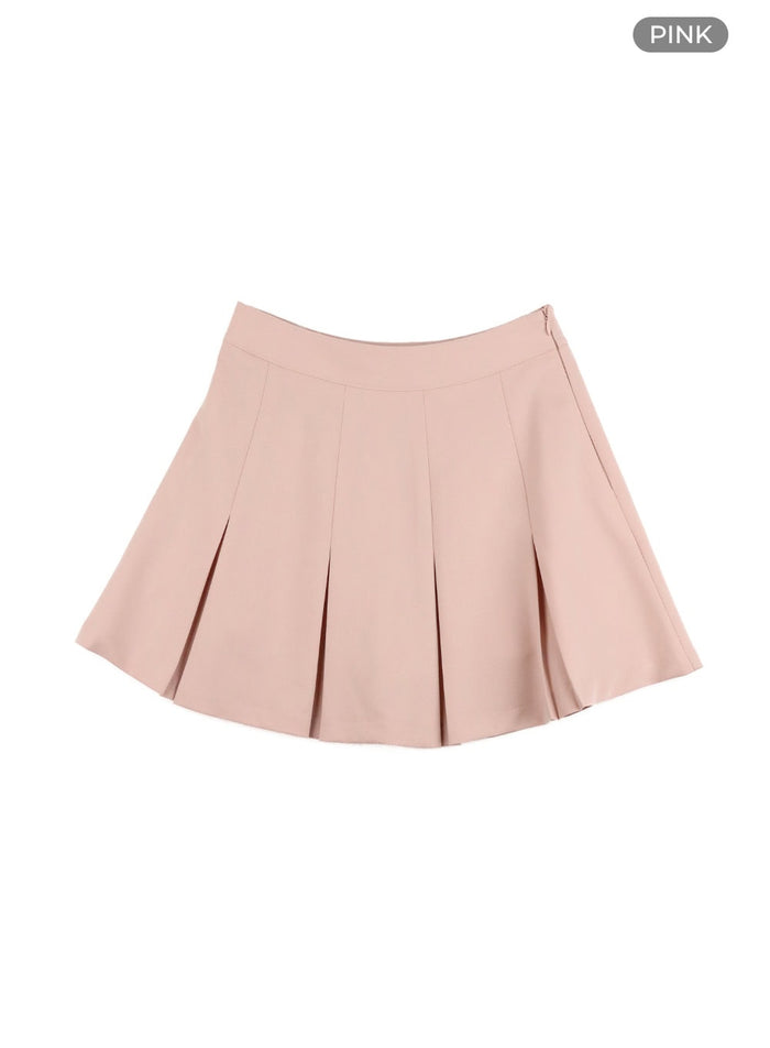 solid-pleated-mini-skirt-oy417 / Pink
