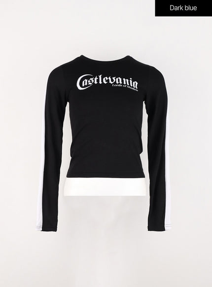 simple-line-long-sleeve-crop-top-in302 / Black