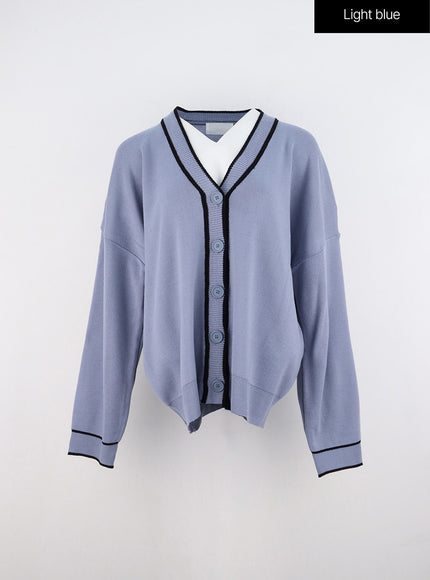 v-neck-loose-fit-long-sleeve-cardigan-oo323 / Light blue