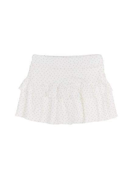 polka-dot-ruffle-mini-skirt-ca508 / White