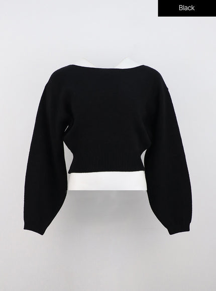 boat-neck-knit-sweater-on320 / Black