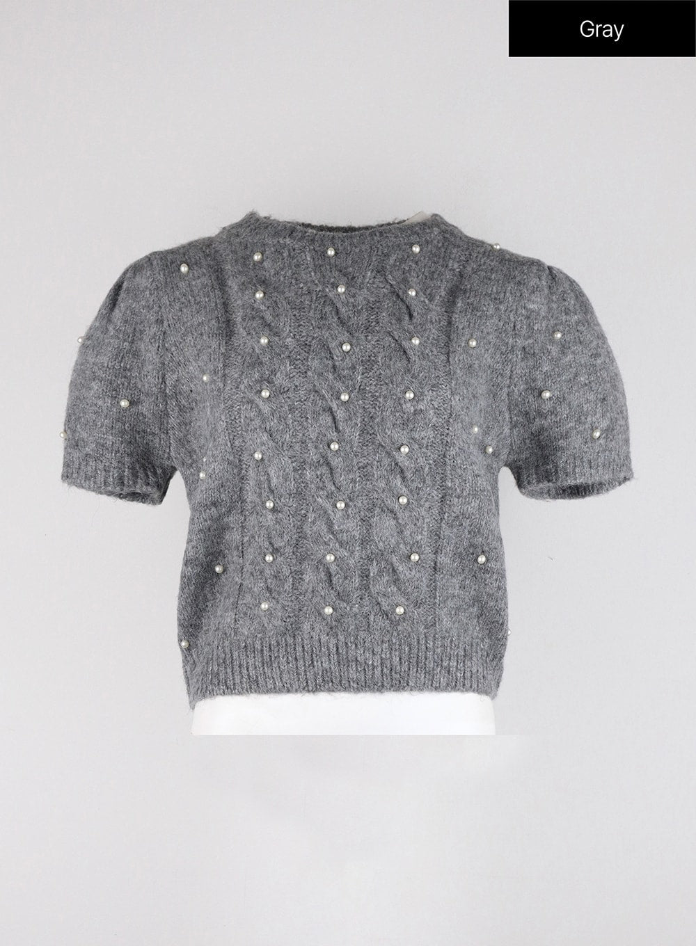pearl-decor-chunky-cable-knit-top-mini-skirt-set-od326 / Gray
