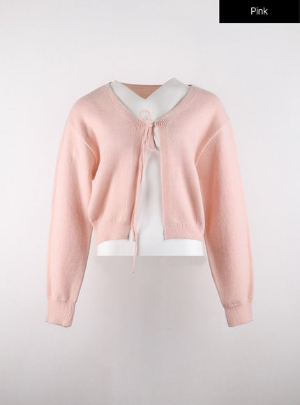 v-neck-tie-cardigan-od321 / Pink