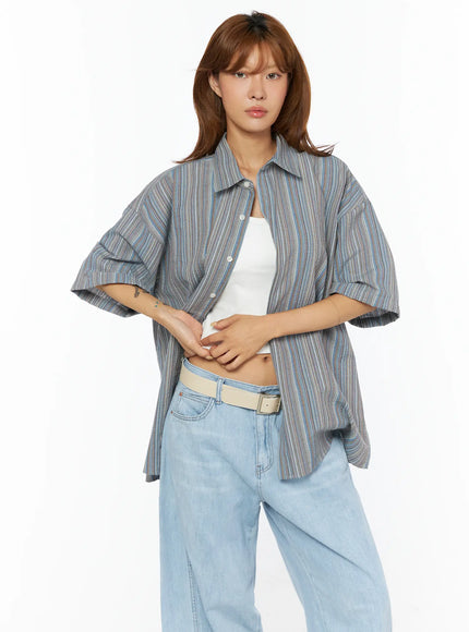 bohemian-striped-over-sized-shirt-cu518 / Blue