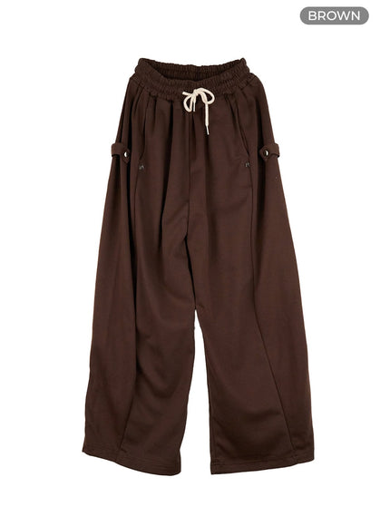 string-banded-pintuck-sweatpants-cg421 / Brown