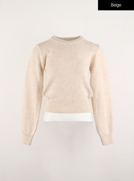 wool-blend-round-neck-knit-sweater-od314 / Beige