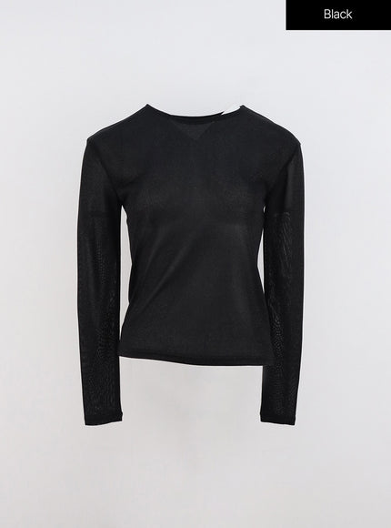 sheer-long-sleeve-top-in322 / Black