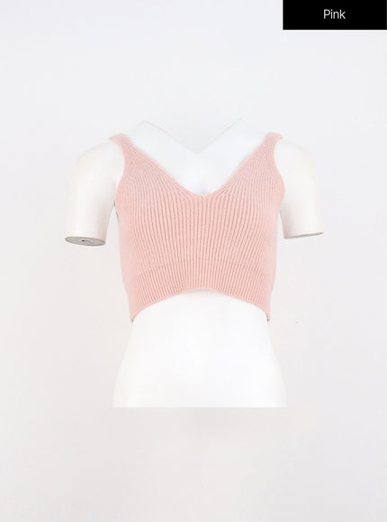 v-neck-knit-bustier-top-io317 / Pink