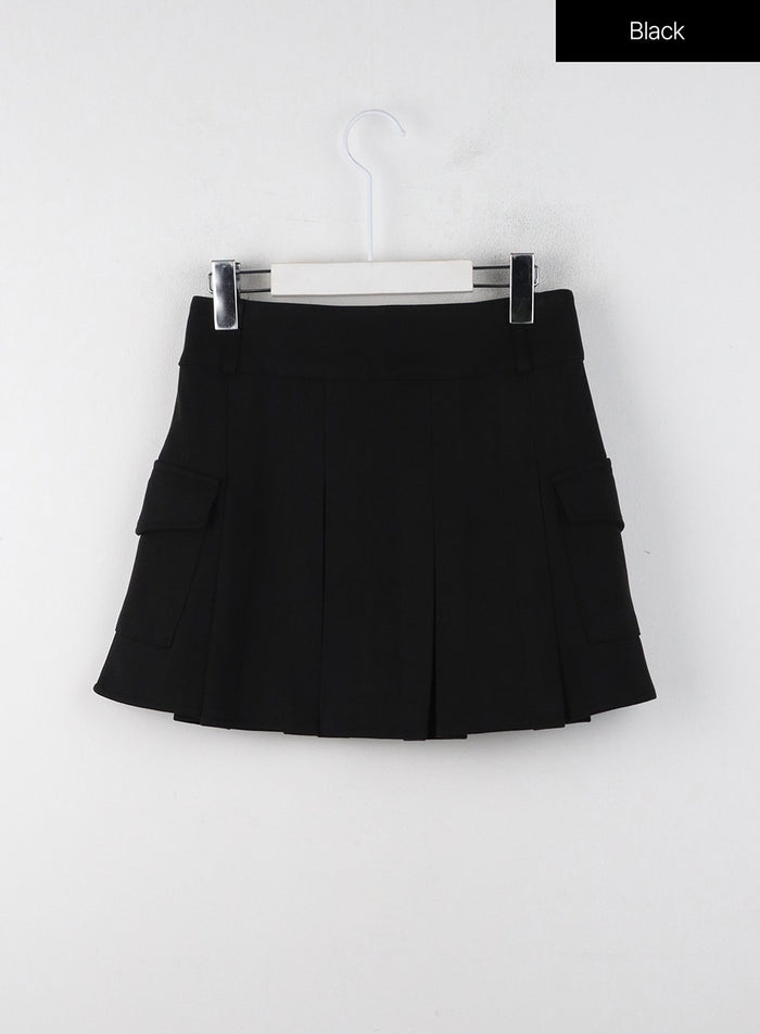 pocket-pleated-mini-skirt-ij403 / Black