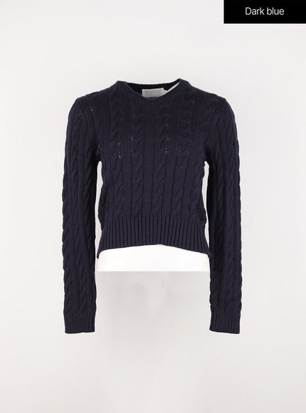 cable-knit-v-neck-sweater-in301 / Dark blue