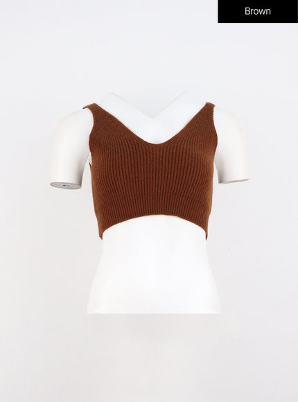 v-neck-knit-bustier-top-io317 / Brown