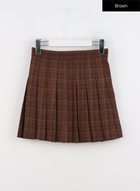 pleated-plaid-mini-skirt-in322 / Brown