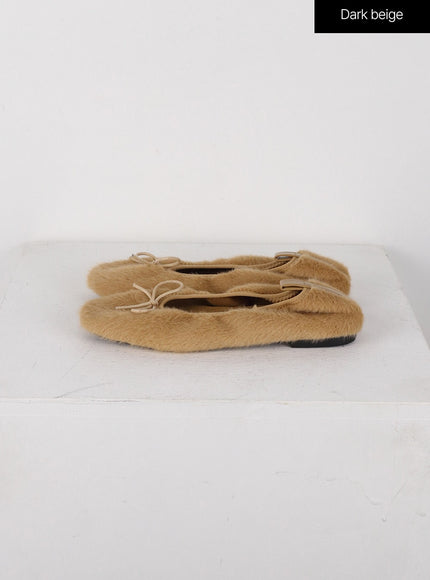 faux-fur-ribbon-flats-ij403 / Dark beige