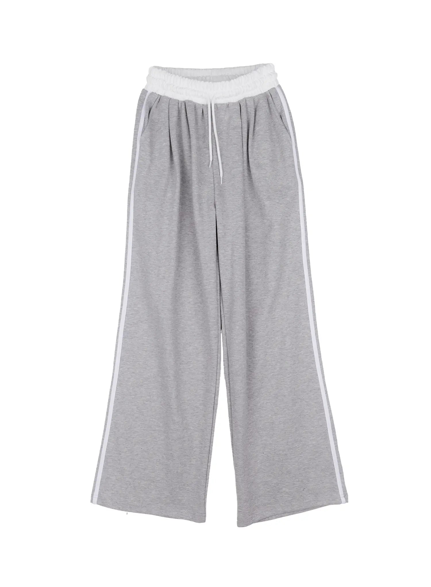 striped-contrast-wide-leg-sweatpants-cs524 / Gray