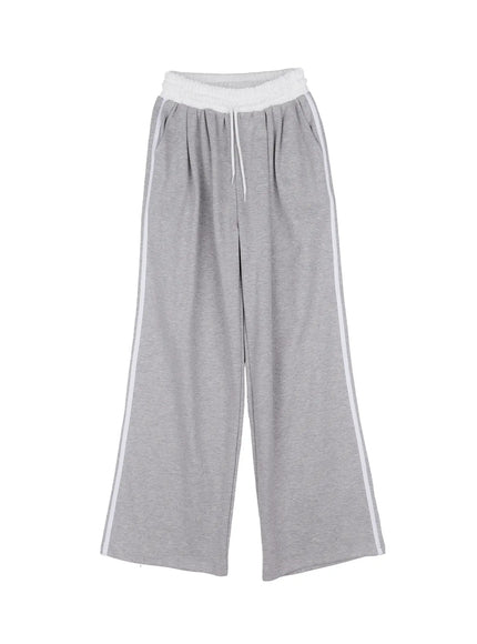 striped-contrast-wide-leg-sweatpants-cs524 / Gray