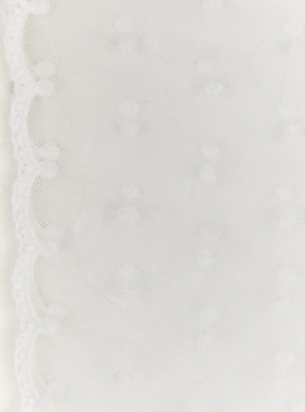 Anny Hair Bandana IL514 White close-up detail of sheer polka-dot tulle mesh fabric with scalloped lace border trim texture