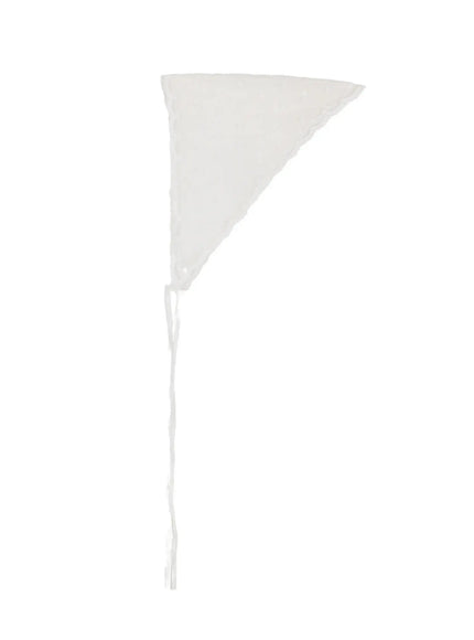 Anny Hair Bandana IL514 White flat-lay showing triangular folded sheer tulle bandana with scalloped lace trim and long ribbon tie