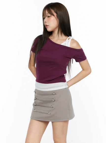 Asymmetric Off-Shoulder Top CL517 in Dark purple, size S/M