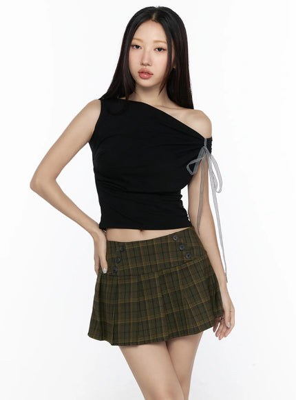 Asymmetric Shirred Off-Shoulder Top CL524 in Black, size S/M