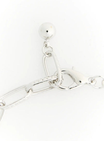 Atlas Large Cross Bracelet IL522 Silver close-up detail of lobster clasp closure and ball end extender with polished silver finish