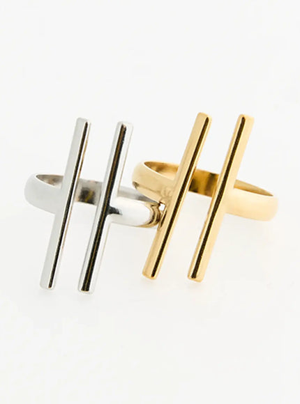 LEWKIN Aurora 11 Ring IL517 Silver and Gold front view showing both color variants side by side with dual vertical bar geometric design on white background