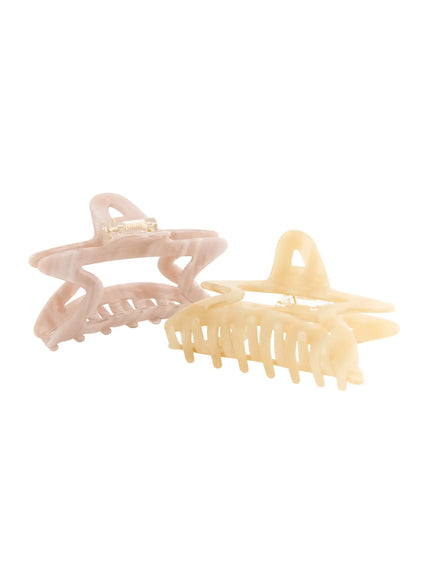 Aurora Hair Clip IL503 pink marble and ivory cream two-color comparison flat lay showing both star-shaped acrylic claw clips together