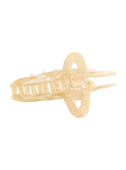 Aurora Hair Clip IL503 ivory cream side view showing transparent spring hinge mechanism open claw teeth and looped star frame