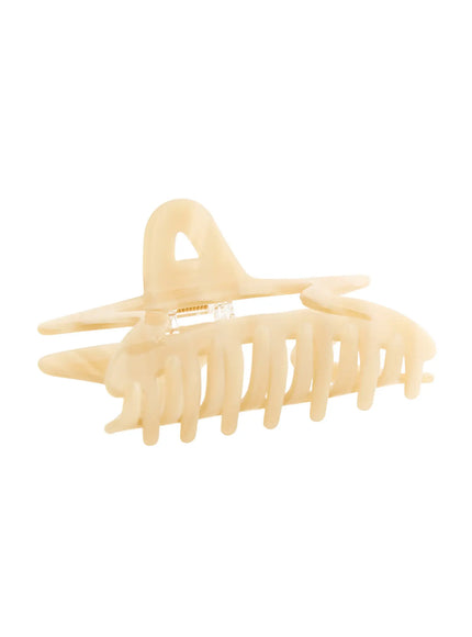 Aurora Hair Clip IL503 ivory cream angled view showing open claw teeth star-shaped body and transparent spring hinge hardware