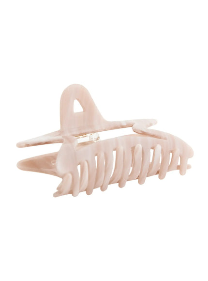 Aurora Hair Clip IL503 pink marble side view showing open claw teeth and star silhouette with visible gold spring hinge detail