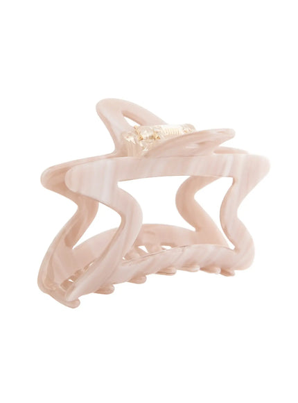 Aurora Hair Clip IL503 pink marble angled top view star-shaped acrylic claw clip showing gold-tone spring hinge mechanism