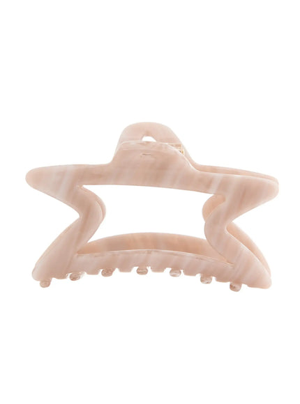 LEWKIN Aurora Hair Clip IL503 pink marble front view star-shaped open-frame acrylic claw clip with serrated teeth on white background