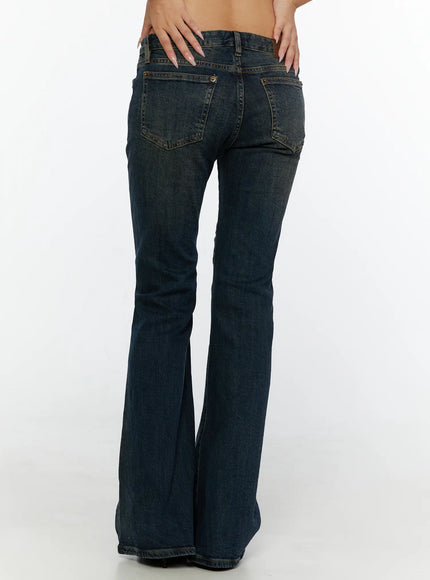 Aveli Vintage Low-Rise Flare Jeans CL515 Dark blue back view cropped model shot showing back pockets gold hardware and flare hem