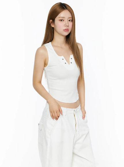 Back Lace Ribbed Tank Top CL502 in White, size S/M