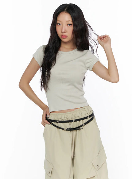 Basic Crewneck Tee CL510 in Beige, size S/M