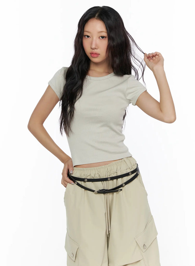 Basic Crewneck Tee CL510 in Beige, size S/M