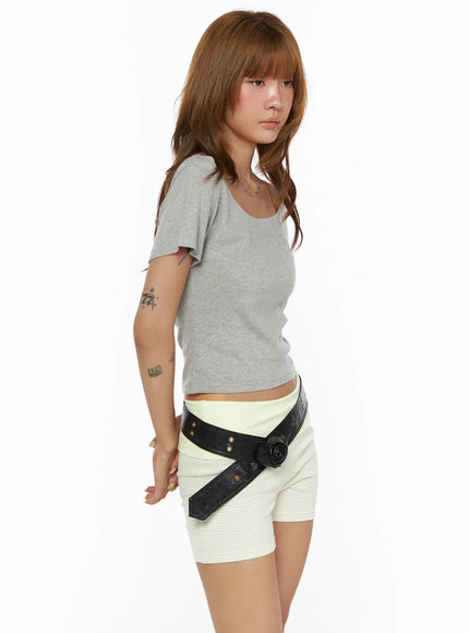 Basic Off-Shoulder Crop Tee CL503 in Gray, size S/M