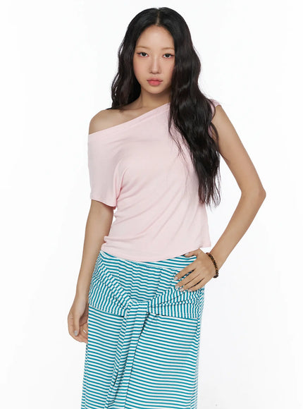 Basic One-Shoulder Tee CL513 in Pink, size S/M