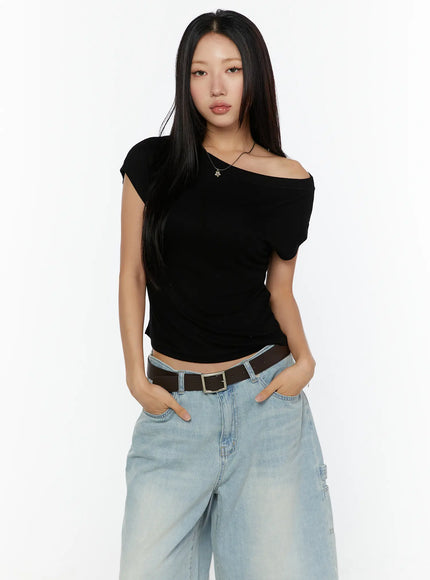 Basic One-Shoulder Top CU529 in Black, size S/M