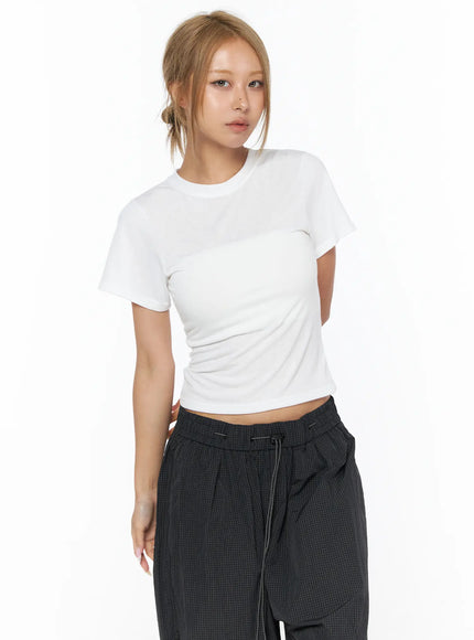 Basic Short Sleeve Top CU523 in White, size S/M